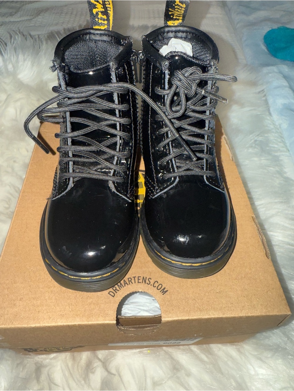 Dr. Martens Kids Black Patent Leather Lace-Up Boots - Picture 7 of 8